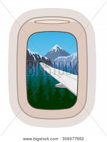 Aairplane Window Vector Traveling By Plane And Porthole View In Flight Illustration Tourism Set Of W