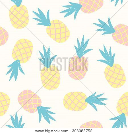 Seamless Pattern Of Pastel Pineapple With Geometric Ornament. Scandinavian Stylish Background. Vecto