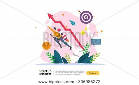 Start Up Idea Concept. Project Business With Rocket Tiny People Character. New Product Or Service La