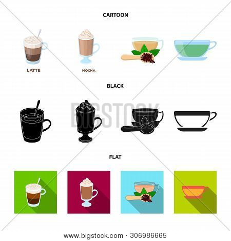 Vector Design Of Cup And Coffe Sign. Set Of Cup And Top Vector Icon For Stock.