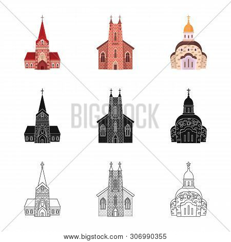 Vector Design Of Cult And Temple Logo. Collection Of Cult And Parish Vector Icon For Stock.
