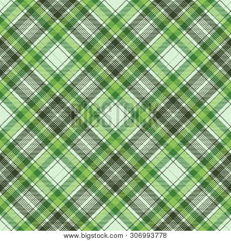 Green Ireland Check Plaid Fabric Seamless Pattern. Vector Illustration.