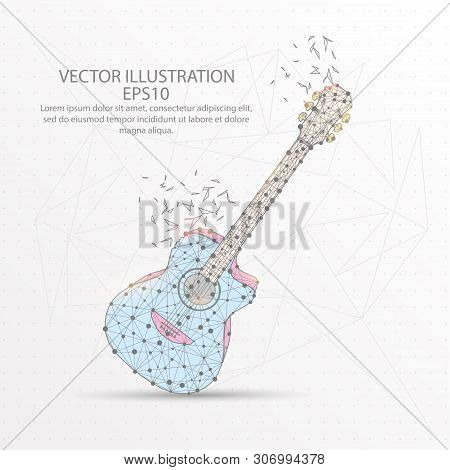 Guitar Form Mesh Line And Composition Digitally Drawn Starry Sky Or Space In The Form Of Broken A Pa