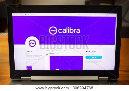 Prague, Czech Republic - June 18 2019: Twitter Page Of The Facebook Digital Wallet Calibra For Crypt