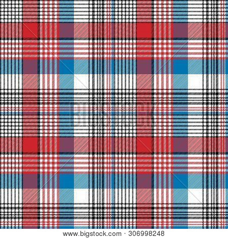 Red Blue Fabric Texture Check Plaid Seamless Pattern. Flat Design. Vector Illustration.