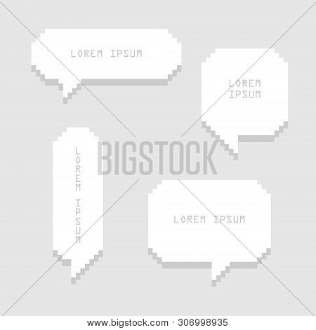 Collection Set Of Retro 8 Bit Pixel Sweet Cute Black And White Color Speech Bubble Balloon Think,spe