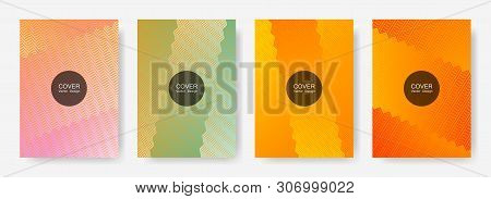 Zig Zag Lines Halftone Banner Templates Set, Vector Backgrounds For   Annual Reports. Bright Zig Zag