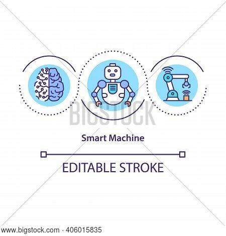Smart Machine Concept Icon. Using Cobots For Repetitive Tasks Idea Thin Line Illustration. Vector Is