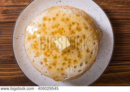 Moroccan Traditional Eating . Pancakes With Honey