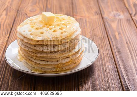 Moroccan Traditional Eating . Pancakes With Honey