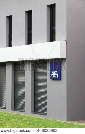 Bourg, France - September 26, 2020: Axa Insurance Agency. Axa Is A French Multinational Insurance Fi