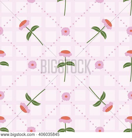 Pink And Orange Daisy Geometric Seamless Pattern