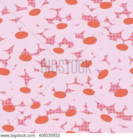 Pink And Orange Abstract Daisy Seamless Pattern