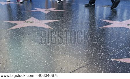 Los Angeles, California, Usa - 7 Nov 2019: Walk Of Fame Promenade On Hollywood Boulevard In La. Peda