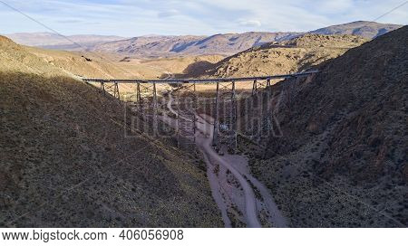 Aerial Of Viaducto La Polvorilla, Polvorilla Bridge, A Popular Viaduct Of The Train To The Clouds, A