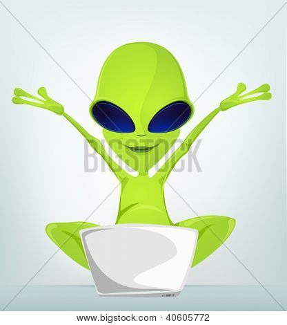 Kreslená postava legrační Alien izolovaných na šedém pozadí přechodu. Kodér. Vektorový EPS 10.