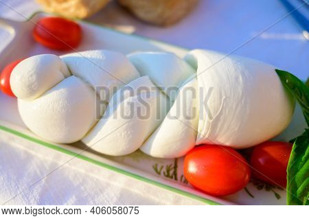 Fresh Soft White Italian Cheese Braid Mozzarella Buffalo Made From Italian Buffalo's Milk By Pasta F