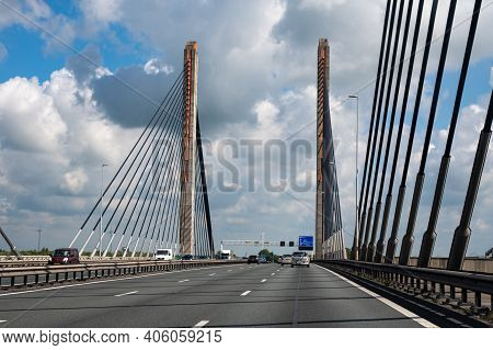 Road Network Infractrusture In Netherlands, Driving Safe On High Quality Asphalt On Dutch Highways A