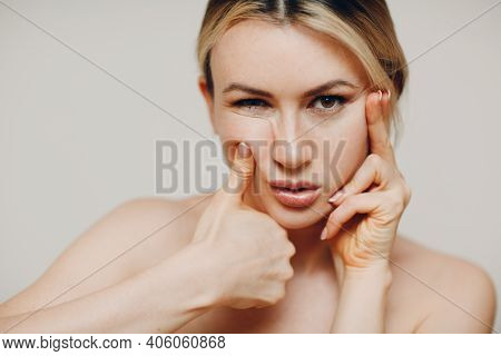 Young Adult Woman Doing Facial Gymnastics Self Massage And Rejuvenating Exercises Face Building For 