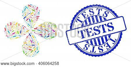 Pipette Multi Colored Twirl Flower Cluster, And Blue Round Tests Rough Watermark. Object Flower With