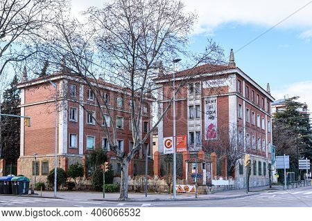 Sabadell - Catalonia, Spain - January 31st Of 2021: Abandoned Buildings Of The Old Barracks Of The S