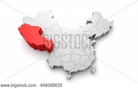 Map Of China Showing Xizang Tibet Regional Area. 3d Rendering
