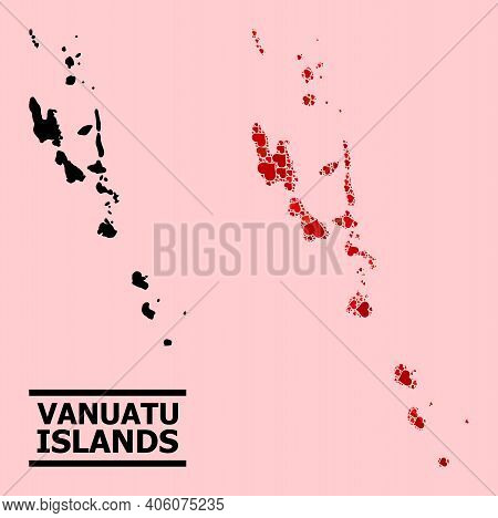 Love Collage And Solid Map Of Vanuatu Islands On A Pink Background. Collage Map Of Vanuatu Islands F