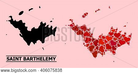 Love Collage And Solid Map Of Saint Barthelemy On A Pink Background. Collage Map Of Saint Barthelemy