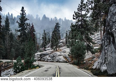 Road Curve On The Way To Sequoia National Park