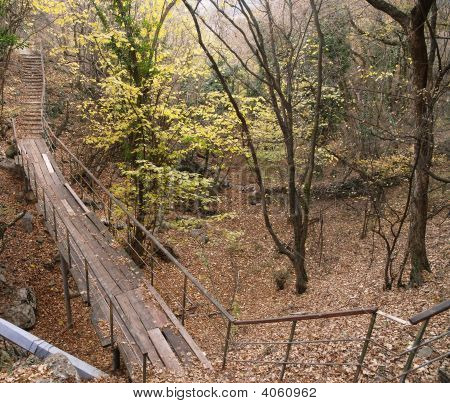 가 풍경 용암으로 작은 다리와 강 류
