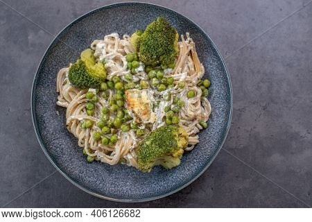 Healthy Baked Green Spaghetti Pasta With Feta Cheese