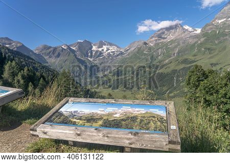 Grossglockner, Austria - Aug 8, 2020: Map Shows Hohe Tauern Mountain Range On High Alpine Road