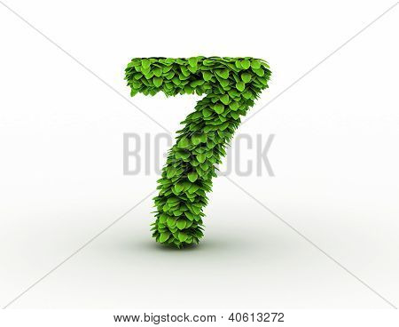 Número 7, alfabeto de folhas verdes