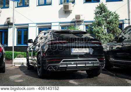 Kyiv, Ukraine - August 2020. New Lamborghini Urus In A Black Color.