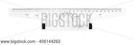 Science And Education - Plastic School T Square Ruler Roller Isolated On A White Background.