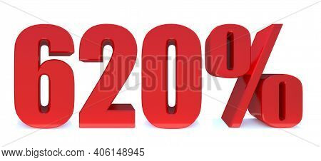 620 Percent Off 3d Sign On White Background, Special Offer 620% Discount Tag, Sale Up To 620 Percent