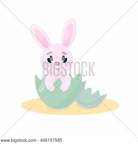 Cute Cartoon Pink Easter Bunny In An Easter Egg Isolated Vector Illustration On A White Background