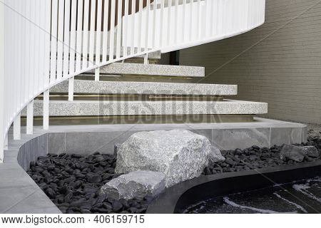 White Curve Stair Office Building, Stock Photo
