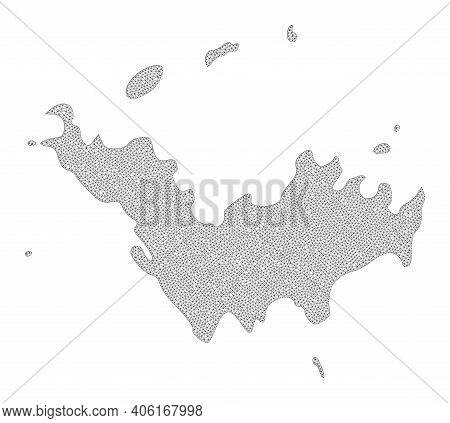 Polygonal Mesh Map Of Saint Barthelemy In High Detail Resolution. Mesh Lines, Triangles And Dots For