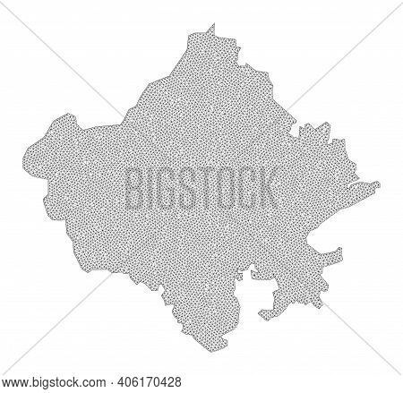 Polygonal Mesh Map Of Rajasthan State In High Resolution. Mesh Lines, Triangles And Points Form Map 