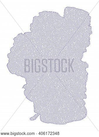 Polygonal Mesh Map Of Tahoe Lake In High Detail Resolution. Mesh Lines, Triangles And Points Form Ma