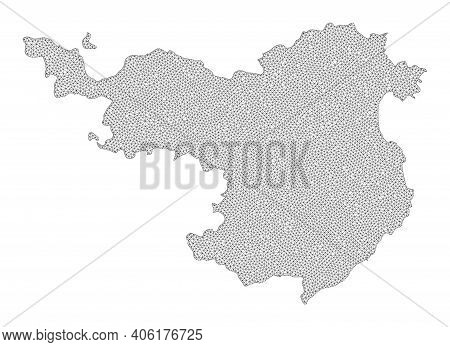 Polygonal Mesh Map Of Gerona Province In High Resolution. Mesh Lines, Triangles And Points Form Map 
