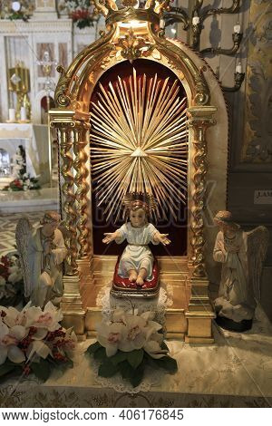 Arenzano (ge), Italy - December 30, 2017: The Shrine Of The Infant Jesus Of Prague Sanctuary Inside,