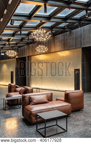 Wroclaw, Poland - March 7 2020 Interior Of New Modern The Bridge Hotel