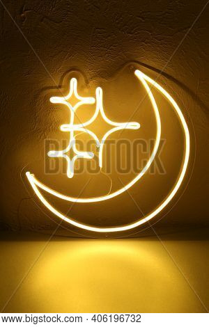 Neon Sign Moon And Stars. Trendy Style.  Neon Sign. Custom Neon. Home Decor. Good Night.