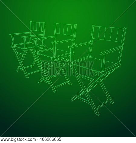 Director Movie Workplace Chair. Wireframe Low Poly Mesh Vector Illustration