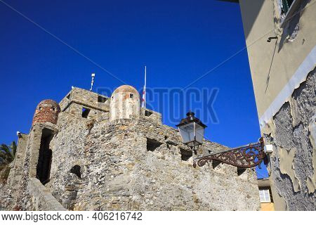 Camogli (ge), Italy - June 01, 2017: Camogli's Castle Of Dragonara In The Fishing Village Of Camogli