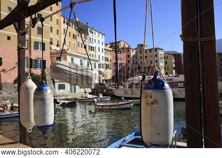 Camogli (ge), Italy - June 01, 2017: Camogli's Harbour In The Fishing Village Of Camogli, Gulf Of Pa