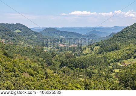Forest Over Mountain, Valley And Farm Plantation