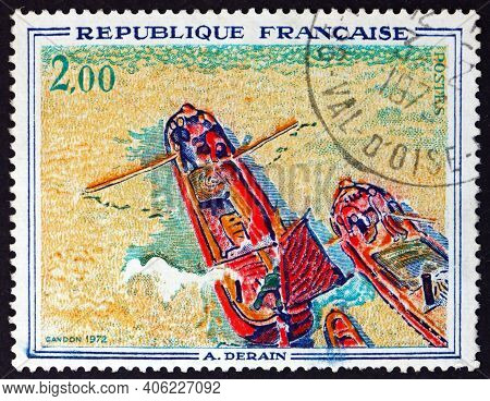 France - Circa 1972: A Stamp Printed In France Shows Boats, Painting By Andre Derain, French Painter